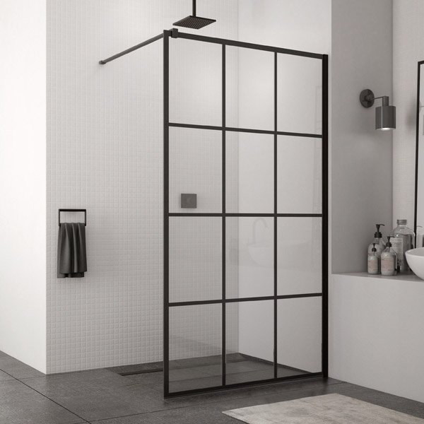 Perete dus tip walk-in, Sanswiss Easy STR4P, sticla cu model, profil negru mat, 90 x 200 cm