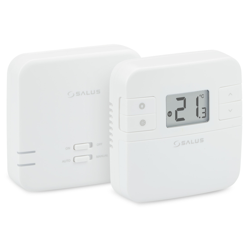 Termostat de ambient pentru centrala, wireless, Salus RT310RF, neprogramabil, protectie la inghet, afisaj digital, IP20, alb