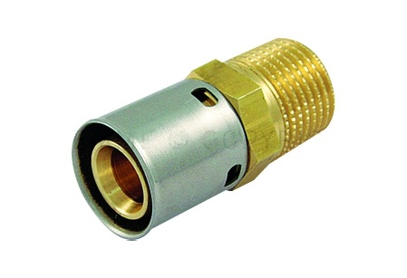 Racord presare PeX Tiemme, alama, filet exterior, D 20.2 mm x 1/2"